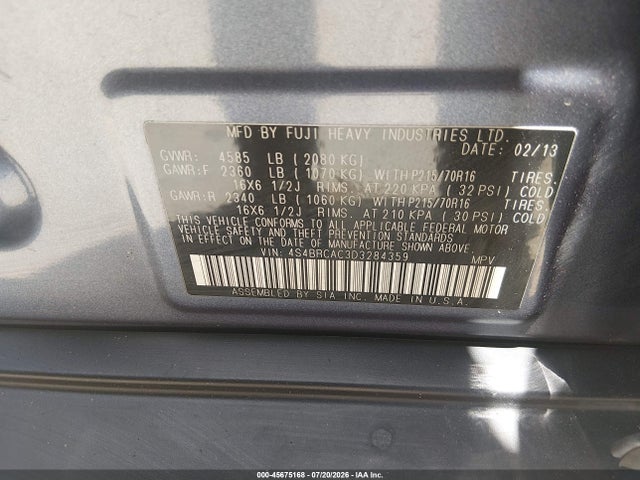 45675168 :رقم المزاد ، 4S4BRCAC3D3284359 vin ، 2013 Subaru Outback 2.5i مزاد بيع