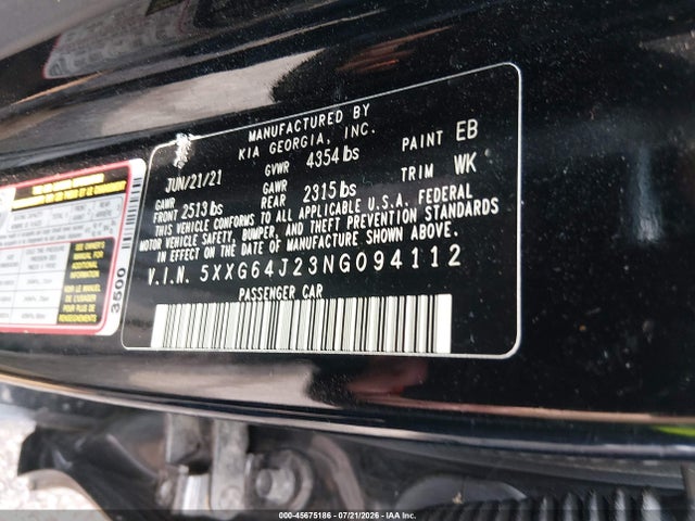 45675186 :رقم المزاد ، 5XXG64J23NG094112 vin ، 2022 Kia K5 Gt-line مزاد بيع