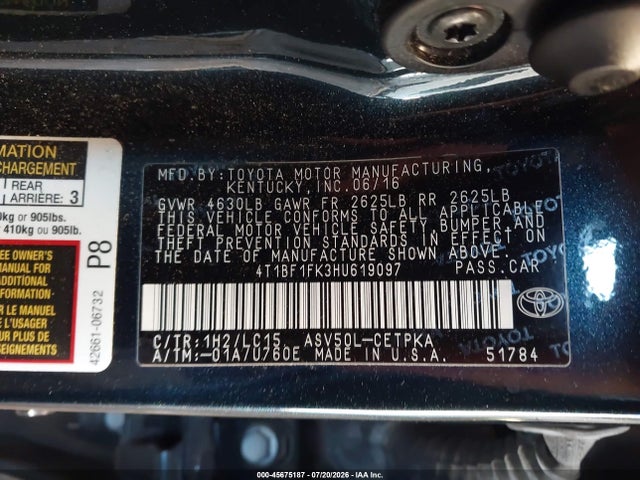4T1BF1FK3HU619097 Toyota CAMRY XSE