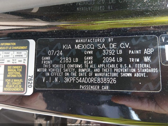 Продаж на аукціоні авто 2024 Kia Forte Gt-line, vin: 3KPF54AD0RE838926, номер лоту: 45675188
