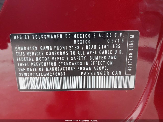 3VW267AJXGM246887 Volkswagen Jetta 1.4t S