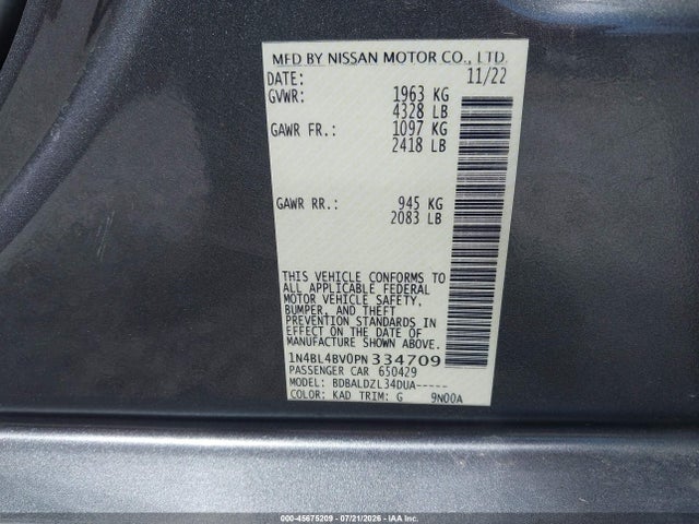 2023 Nissan Altima S Fwd მანქანა იყიდება აუქციონზე, vin: 1N4BL4BV0PN334709, აუქციონის ნომერი: 45675209