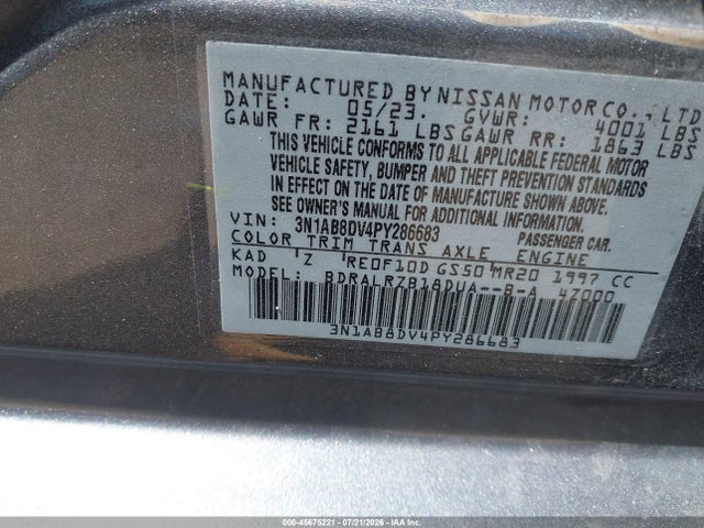 Продаж на аукціоні авто 2023 Nissan Sentra Sr Xtronic Cvt, vin: 3N1AB8DV4PY286683, номер лоту: 45675221