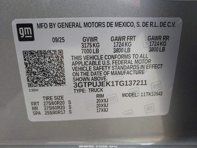 Продажа на аукционе авто 2026 Gmc Sierra 1500 , Short Bed, Elevation, 4wd, vin: 3GTPUJEK1TG137211, номер лота: 45675252