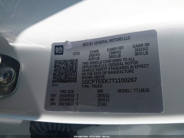 2026 Chevrolet Colorado Trail Boss, 4wd მანქანა იყიდება აუქციონზე, vin: 1GCPTEEK7T1100267, აუქციონის ნომერი: 45675258