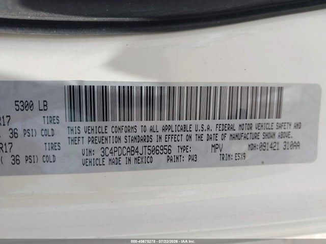 Aukcja sprzedaży 2018 Dodge Journey Se, vin: 3C4PDCAB4JT506956, numer aukcji: 45675278