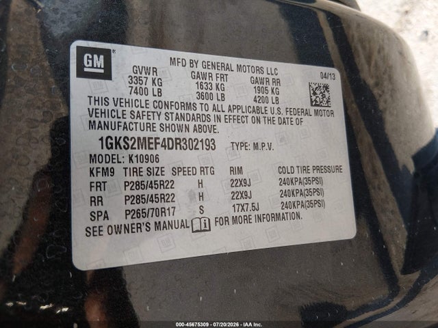 Aukcja sprzedaży 2013 Gmc Yukon Xl 1500 Denali, vin: 1GKS2MEF4DR302193, numer aukcji: 45675309