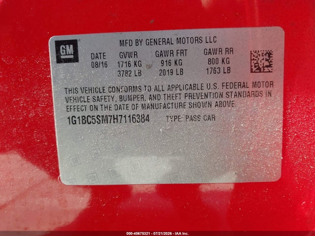 1G1BC5SM7H7116384 Chevrolet Cruze Ls Auto