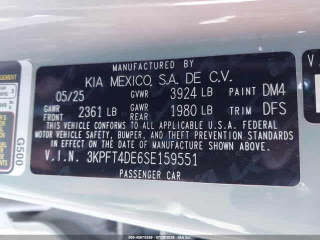 KIA K4 Lxs 2025 3KPFT4DE6SE159551 Image 9