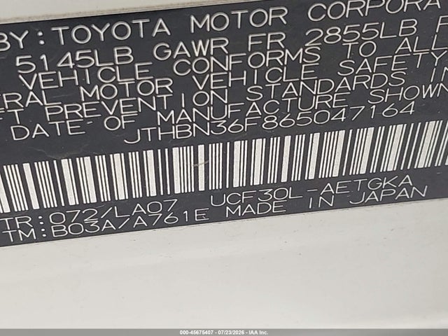 45675407 :رقم المزاد ، JTHBN36F865047164 vin ، 2006 Lexus Ls 430 مزاد بيع