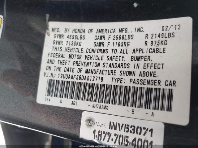 2013 Acura Tl 3.5 მანქანა იყიდება აუქციონზე, vin: 19UUA8F56DA012719, აუქციონის ნომერი: 45675426