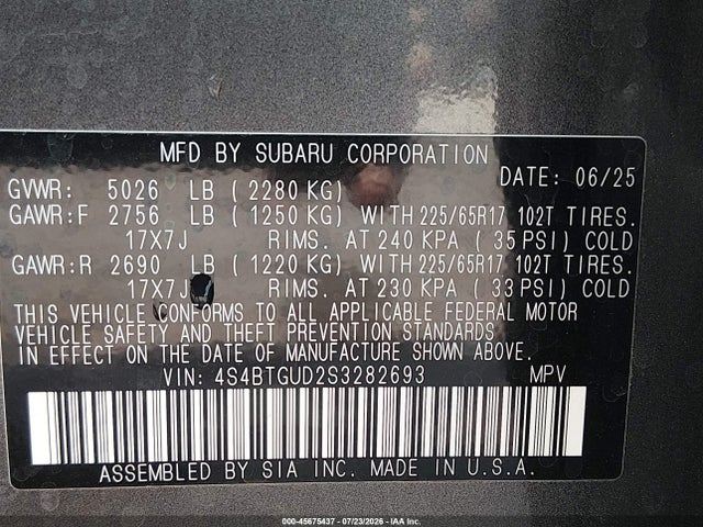 Продаж на аукціоні авто 2025 Subaru Outback Wilderness, vin: 4S4BTGUD2S3282693, номер лоту: 45675437