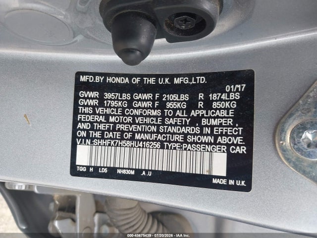 SHHFK7H58HU416256 Honda CIVIC EX
