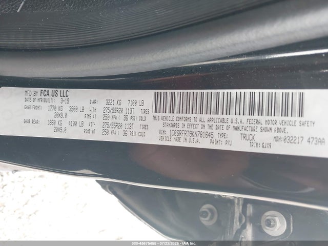 1C6SRFRT9KN781645 RAM 1500 Laramie 4x4 6&#039;4 Box