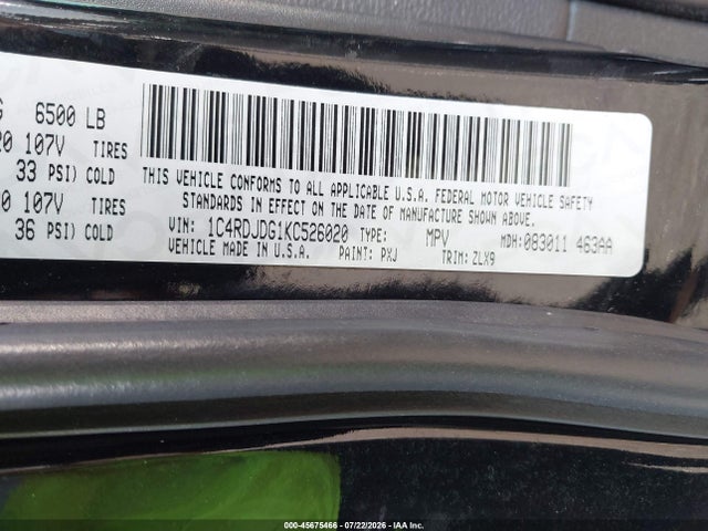 45675466 :رقم المزاد ، 1C4RDJDG1KC526020 vin ، 2019 Dodge Durango Gt Plus Awd مزاد بيع