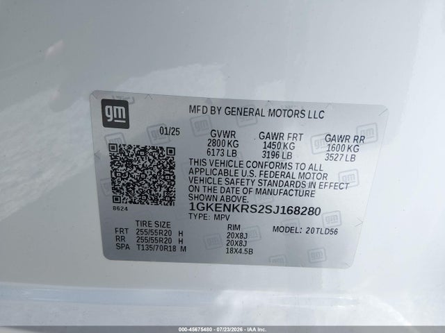45675480 :رقم المزاد ، 1GKENKRS2SJ168280 vin ، 2025 Gmc Acadia Fwd Elevation مزاد بيع