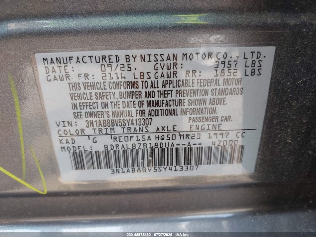 Продажа на аукционе авто 2025 Nissan Sentra S, vin: 3N1AB8BV5SY413307, номер лота: 45675490