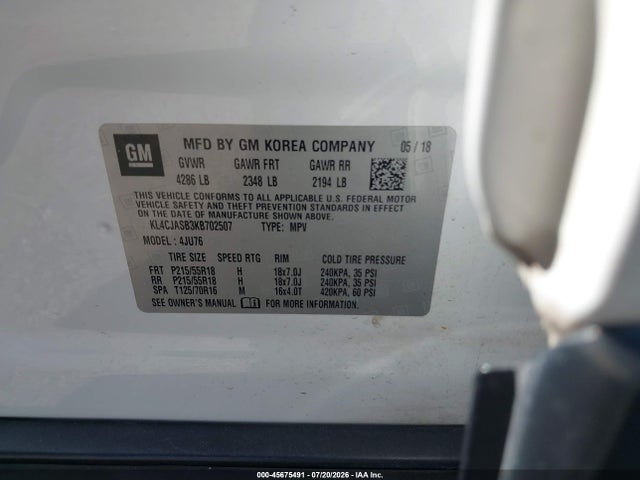 45675491 :رقم المزاد ، KL4CJASB3KB702507 vin ، 2019 Buick Encore Fwd Preferred مزاد بيع