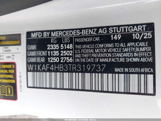 W1KAF4HB3TR319737 Mercedes-Benz C 300