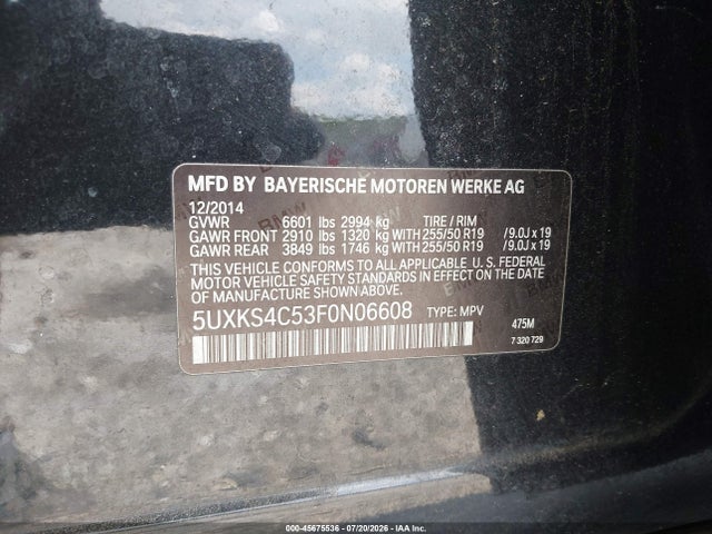 Aukcja sprzedaży 2015 Bmw X5 Xdrive35d, vin: 5UXKS4C53F0N06608, numer aukcji: 45675536