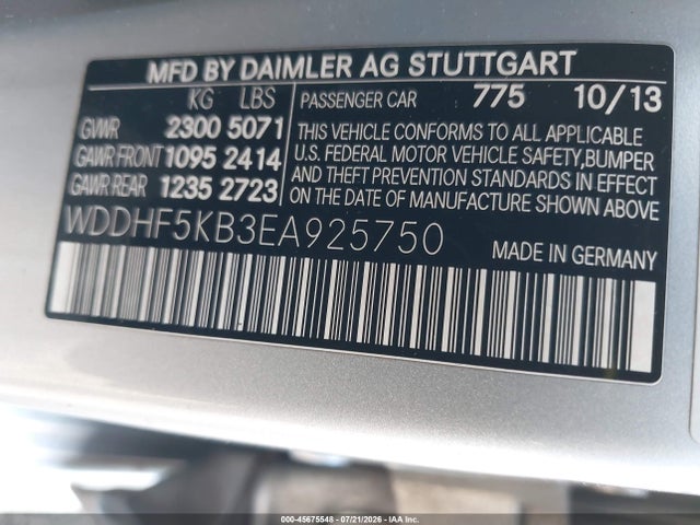 45675548 :رقم المزاد ، WDDHF5KB3EA925750 vin ، 2014 Mercedes-benz E 350 مزاد بيع