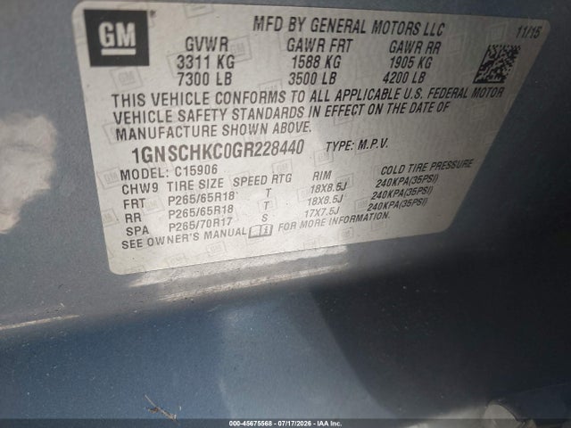 Chevrolet Suburban Lt 2016 1GNSCHKC0GR228440 Image 9