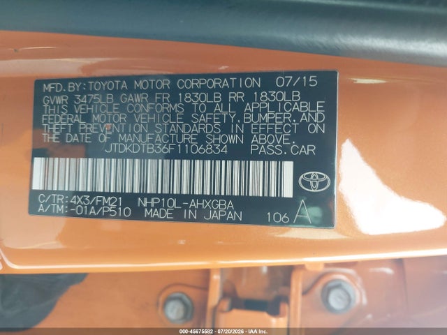 Toyota Prius C Three 2015 JTDKDTB36F1106834 Image 9