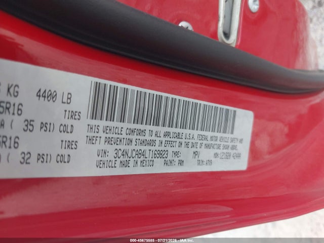 45675585 :رقم المزاد ، 3C4NJCAB4LT169823 vin ، 2020 Jeep Compass Sport Fwd مزاد بيع