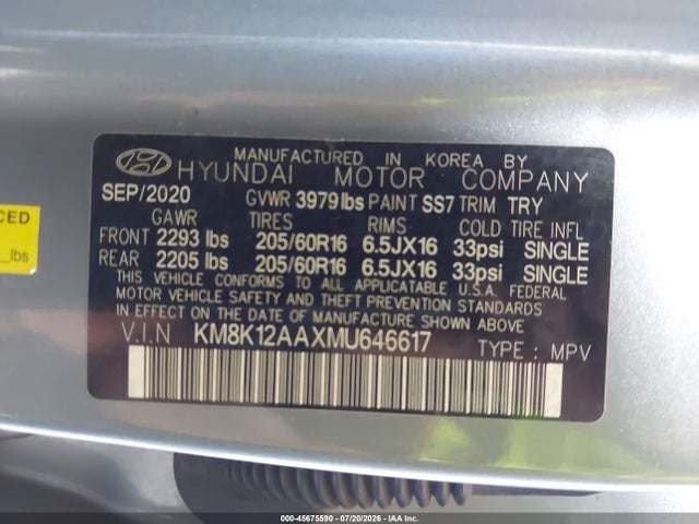 Продаж на аукціоні авто 2021 Hyundai Kona Se, vin: KM8K12AAXMU646617, номер лоту: 45675590