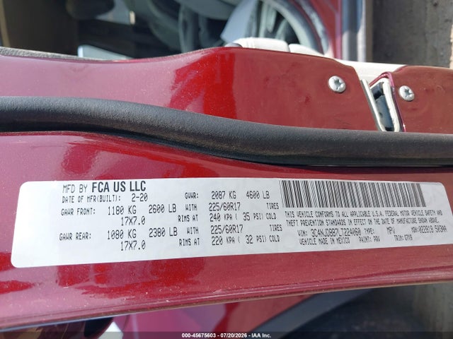 45675603 :رقم المزاد ، 3C4NJDBB7LT224060 vin ، 2020 Jeep Compass Latitude 4x4 مزاد بيع