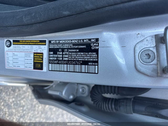 Aukcja sprzedaży 2015 Mercedes-benz C 300 4matic, vin: 55SWF4KBXFU034762, numer aukcji: 45675605