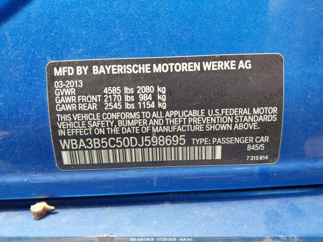 45675626 :رقم المزاد ، WBA3B5C50DJ598695 vin ، 2013 Bmw 328i Xdrive مزاد بيع