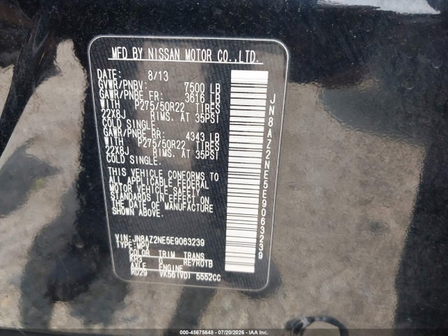 45675648 :رقم المزاد ، JN8AZ2NE5E9063239 vin ، 2014 Infiniti Qx80 مزاد بيع