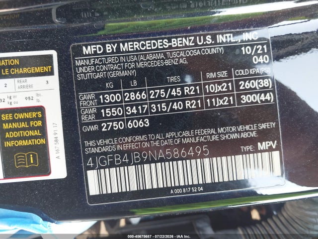 Продажа на аукционе авто 2022 Mercedes-benz Gle 350, vin: 4JGFB4JB9NA586495, номер лота: 45675687