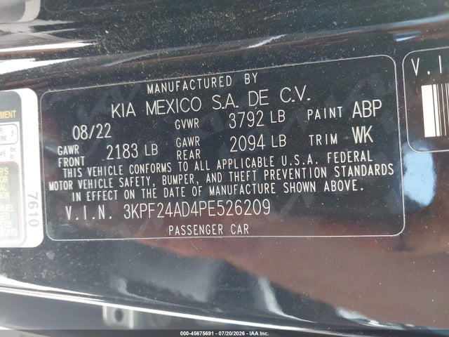 Aukcja sprzedaży 2023 Kia Forte Lxs, vin: 3KPF24AD4PE526209, numer aukcji: 45675691
