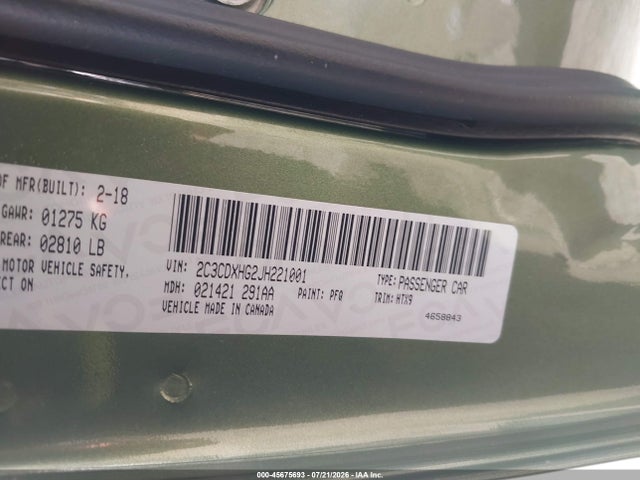 2C3CDXHG2JH221001 Dodge Charger Sxt Plus Rwd