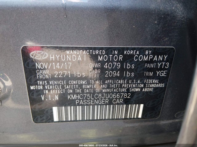 45675695 :رقم المزاد ، KMHC75LC8JU066782 vin ، 2018 Hyundai Ioniq Hybrid Sel مزاد بيع