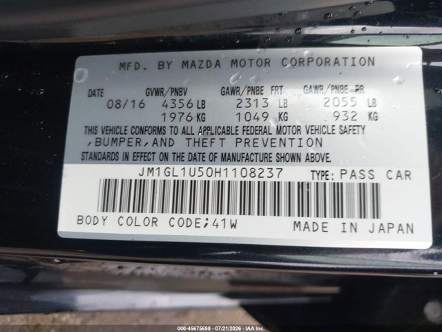 Aukcja sprzedaży 2017 Mazda Mazda6 Sport, vin: JM1GL1U50H1108237, numer aukcji: 45675698