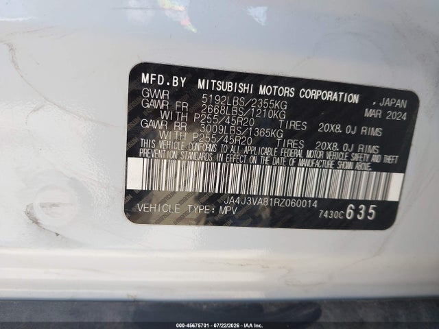 Aukcja sprzedaży 2024 Mitsubishi Outlander Se 2.5 2wd/se Black Edition S-awc/se Black Edition W/pano Roof S-awc, vin: JA4J3VA81RZ060014, numer aukcji: 45675701