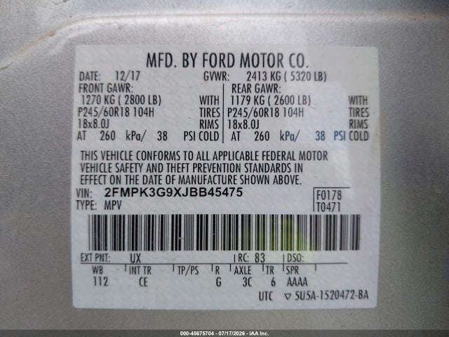 Ford EDGE SE 2018 2FMPK3G9XJBB45475 Image 9