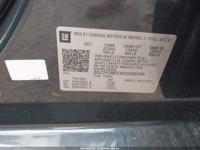 Aukcja sprzedaży 2018 Chevrolet Silverado 1500 1lt, vin: 3GCPCREC9JG209599, numer aukcji: 45675705