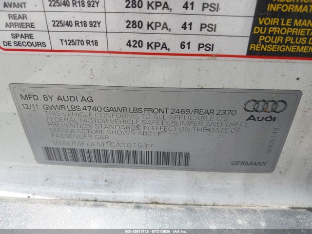 Продаж на аукціоні авто 2012 Audi A3 2.0t Premium Plus, vin: WAUMFAFM1CA101639, номер лоту: 45675736