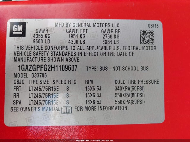 Chevrolet Express 3500 Lt 2017 1GAZGPFG2H1109607 Image 9