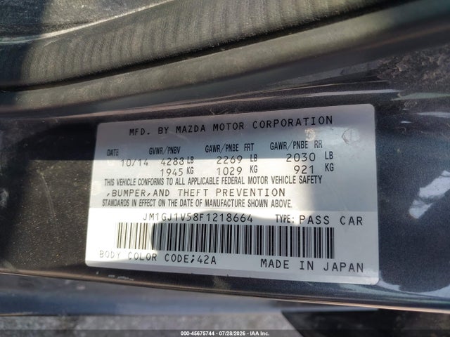 Aukcja sprzedaży 2015 Mazda Mazda6 I Touring, vin: JM1GJ1V58F1218664, numer aukcji: 45675744