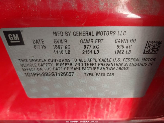 1G1PF5SB6G7126057 Chevrolet Cruze Limited 2lt Auto