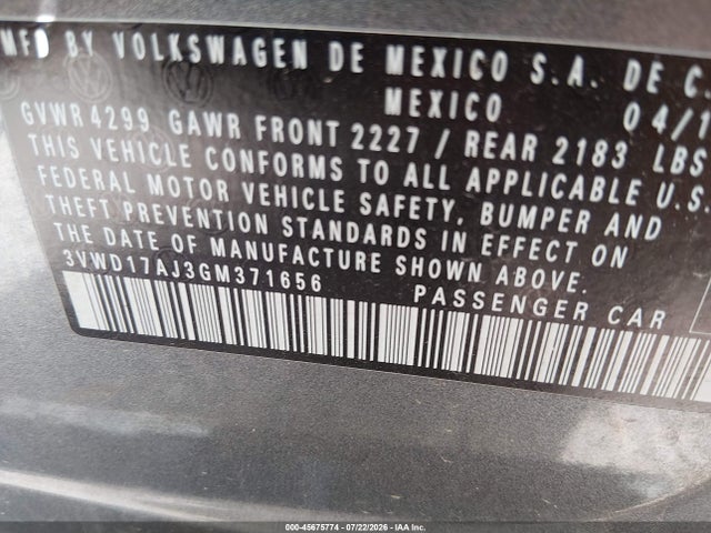 3VWD17AJ3GM371656 Volkswagen Jetta 1.8t Sport