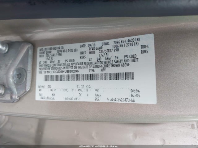 Ford ESCAPE SE 2017 1FMCU0GD9HUB80296 Image 9
