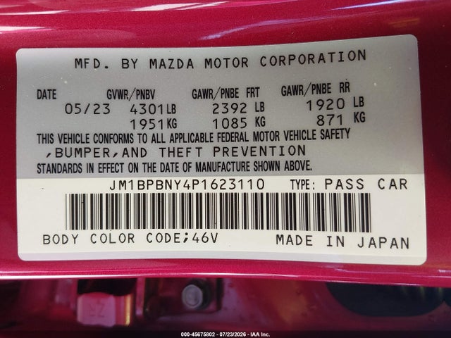 Aukcja sprzedaży 2023 Mazda Mazda3 2.5 Turbo Premium Plus, vin: JM1BPBNY4P1623110, numer aukcji: 45675802