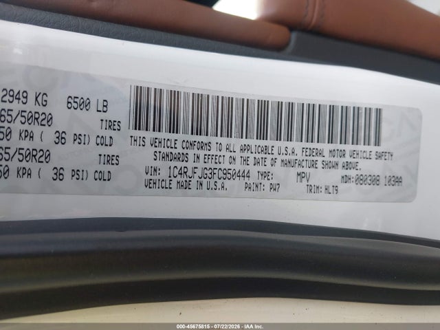 Aukcja sprzedaży 2015 Jeep Grand Cherokee Summit, vin: 1C4RJFJG3FC950444, numer aukcji: 45675815