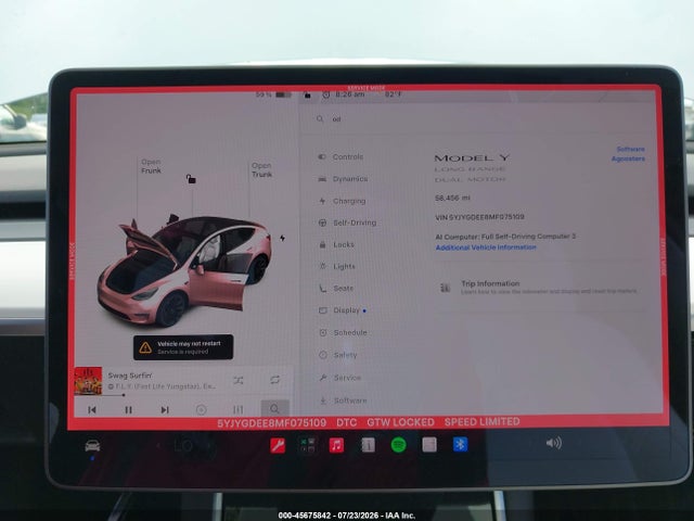 45675842 :رقم المزاد ، 5YJYGDEE8MF075109 vin ، 2021 Tesla Model Y Long Range Dual Motor All-wheel Drive مزاد بيع